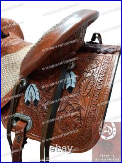 Western Leather Barrel Saddle With Free Matching Headstall Breast Collar & Cinch