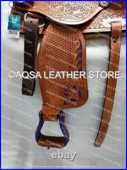 Western Leather Barrel Saddle With Free Matching Set And Back Cinch Best Quality