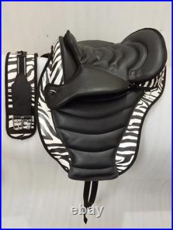 Zebra Treeless Bareback synthetic saddle + matching Girth + 15 Sizes For Horses