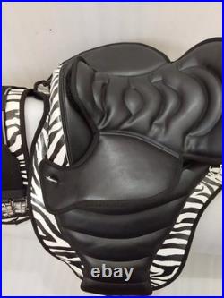 Zebra Treeless Bareback synthetic saddle + matching Girth + 15 Sizes For Horses