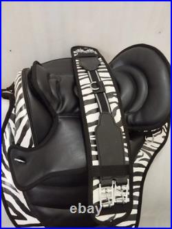 Zebra Treeless Bareback synthetic saddle + matching Girth + 15 Sizes For Horses