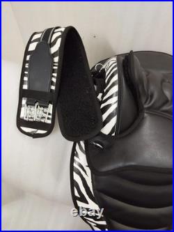 Zebra Treeless Bareback synthetic saddle + matching Girth + 15 Sizes For Horses